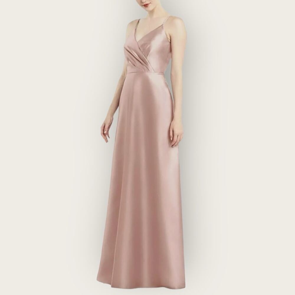 NWT | Alfred Sung | Sateen Twill Dress V-Neck w/ Pockets | Toasted Sugar | 2
